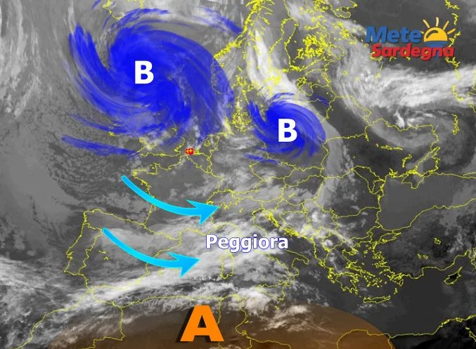 Meteosat 4 - Cambiamento meteo: in arrivo perturbazioni da ovest