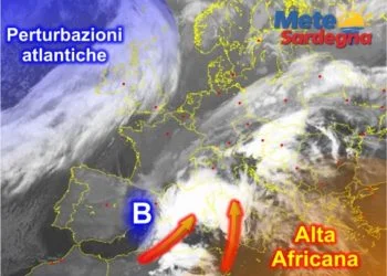 Meteosat Sardegna 350x250 - Oggi punte di 24°C a ovest, più umido e fresco a est