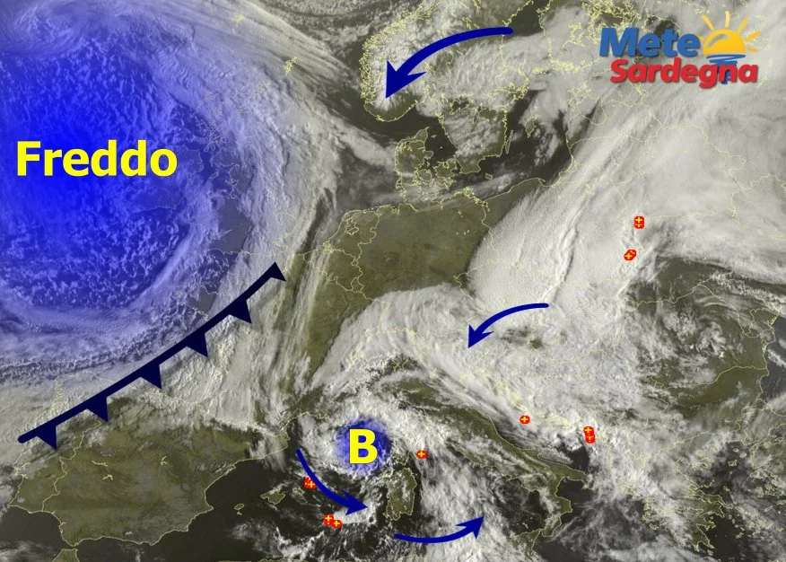 Meteosat - Nucleo freddo in arrivo da ovest: comincia il peggioramento