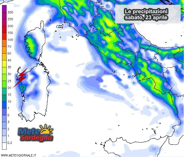 Piogge Sardegna 5 - Possibili rovesci, anche qualche temporale, a ovest