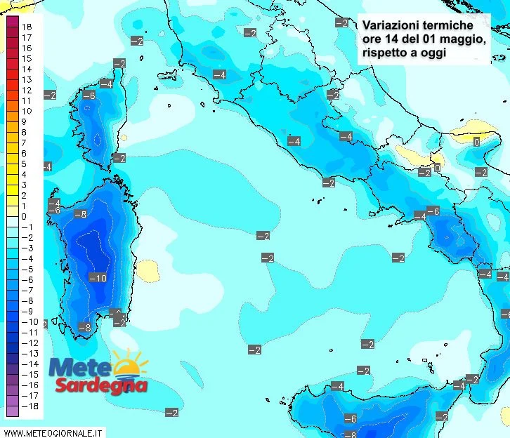 Temperature 1 - Domenica 1° maggio, non solo maltempo: crollo delle temperature