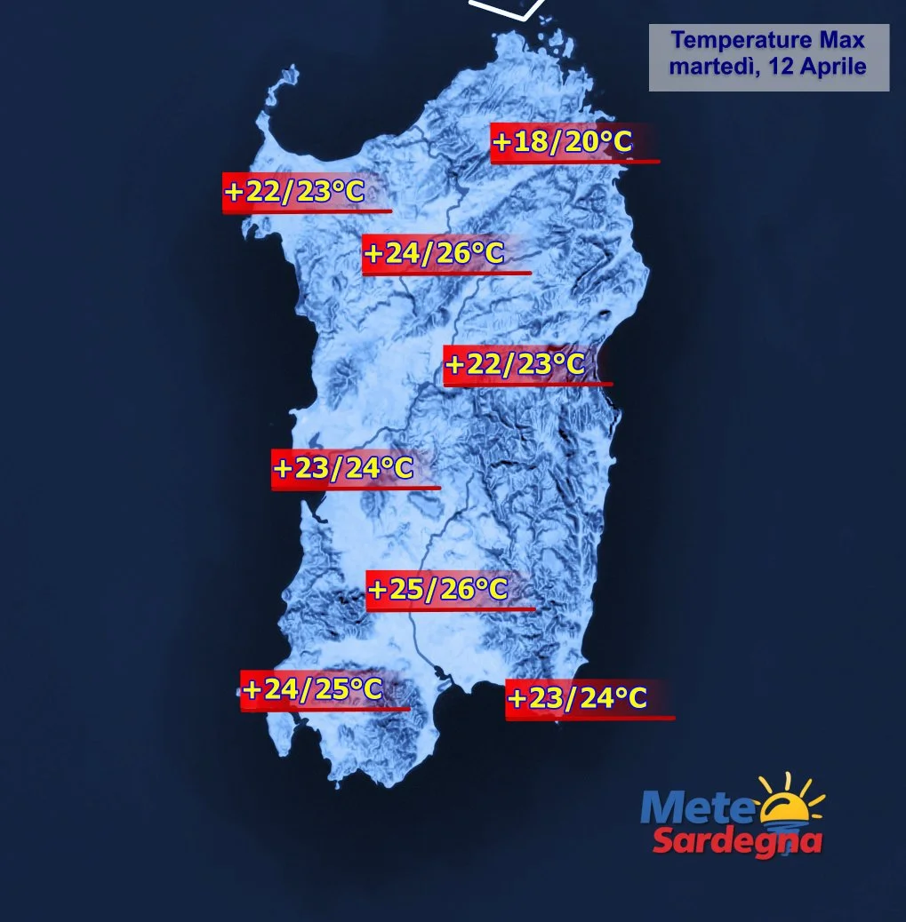 Temperature massime Sardegna 1 - Oggi impennata termica: massime sino a 26°C