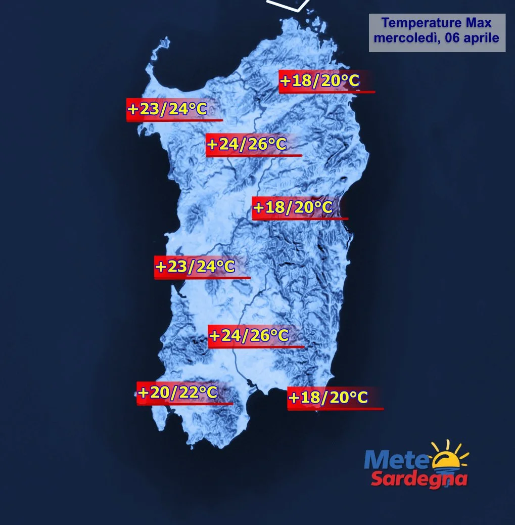 Temperature massime - Anche oggi un po' di caldo: picchi sino a 26°C