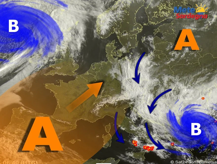 Meteosat 2 - Alta Pressione garantisce bel tempo, ma arriva aria fresca da est