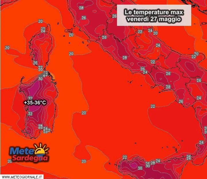 Temperature massime 2 - Caldo, venerdì e sabato si farà sul serio: picchi di 35-36°C