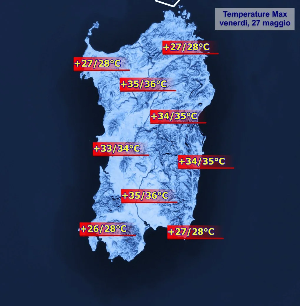 Temperature massime 5 - Oggi gran caldo anche nelle zone interne