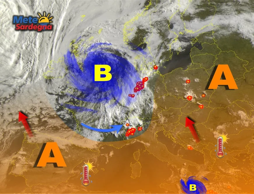 Meteosat 16 - Sbuffi d'aria fresca in avvicinamento da nordovest