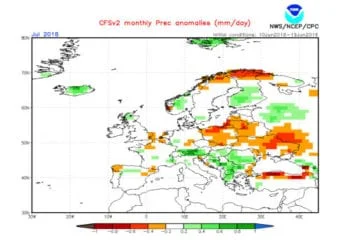 Precipitazioni 350x250 - Gran caldo, ma è imminente un temporaneo calo termico con un po' di vento