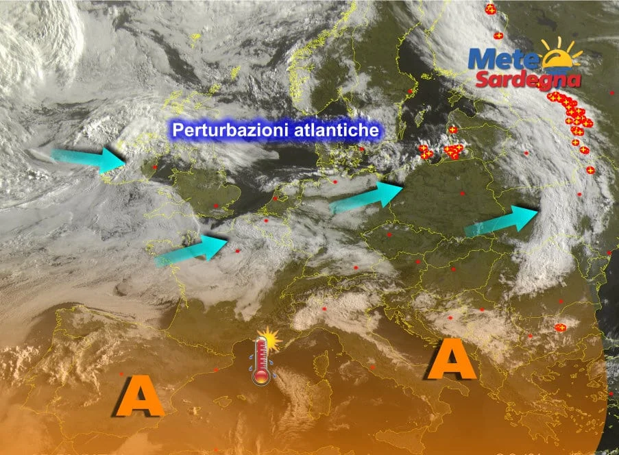 Meteosat 2 - Un po' di nubi da ovest, ma siamo in pieno regime d'Alta Pressione