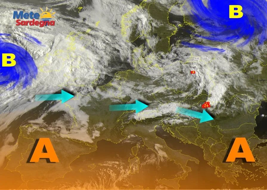 Meteosat 7 - Gran caldo estivo e bel tempo. Ma transita anche qualche nuvola