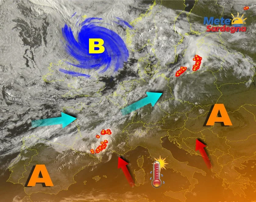 Meteosat 8 - Caldo afoso protagonista, ma siamo agli sgoccioli