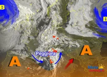 Meteosat sardegna 350x250 - Alghero, meteo in peggioramento, possibile pioggia e temporale. Da lunedì meteo soleggiato e poi caldo normale