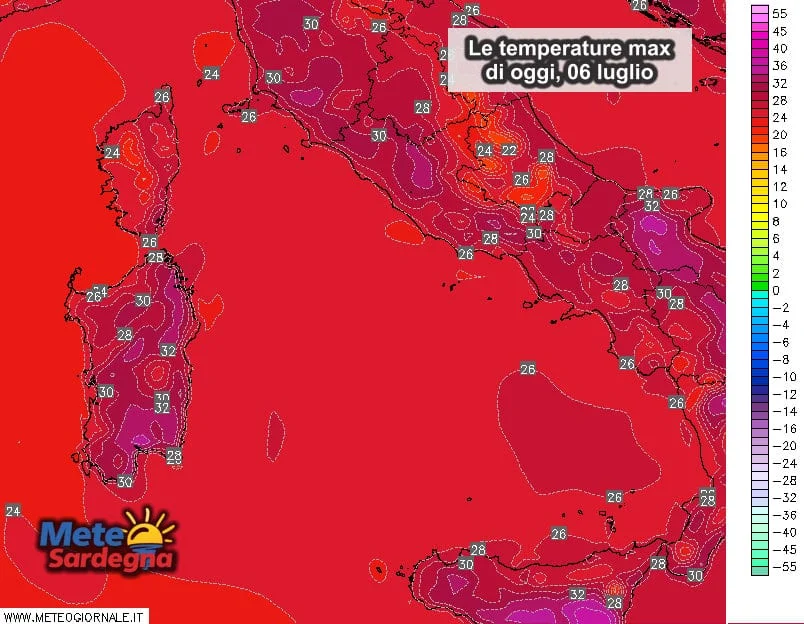 Temperature massime 1 - Oggi farà più caldo a est e nel cagliaritano