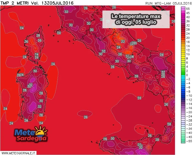 Temperature massime - Oggi gran caldo, possibili punte di 37°C