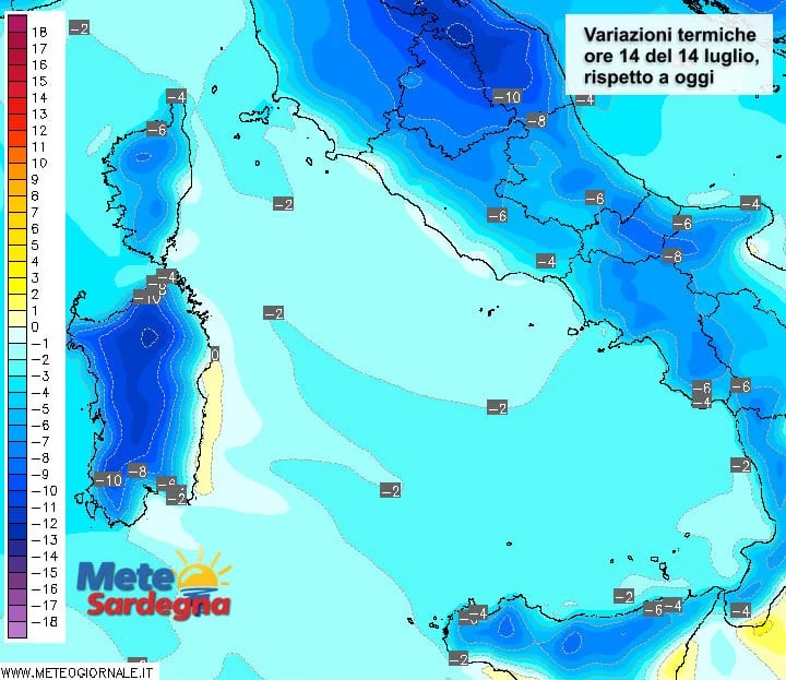 Variazioni temperature - Brusco abbassamento temperature da metà settimana