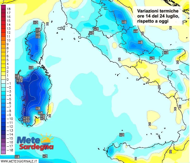 Variazioni termiche 2 - Crollo delle temperature nel fine settimana. Rinfresca!