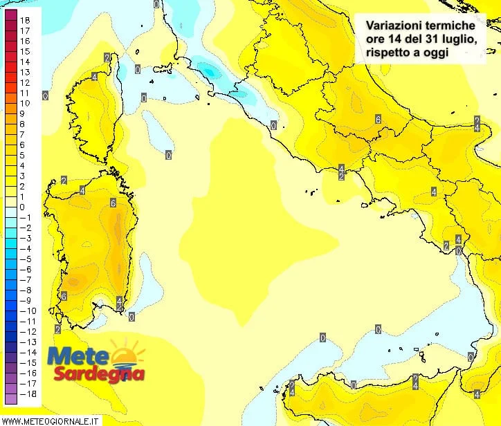 Variazioni termiche 3 - Weekend, tornerà il gran caldo: forte rialzo delle temperature