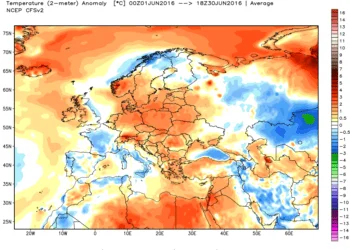 anomalie termiche 350x250 - Oggi gran caldo, possibili punte di 37°C