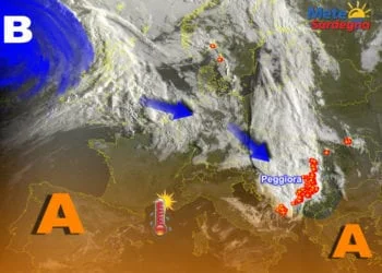 Meteosat 2 350x250 - Sole e caldo estivo. In Sardegna la bella stagione non si attenua, e nel frattempo non piove