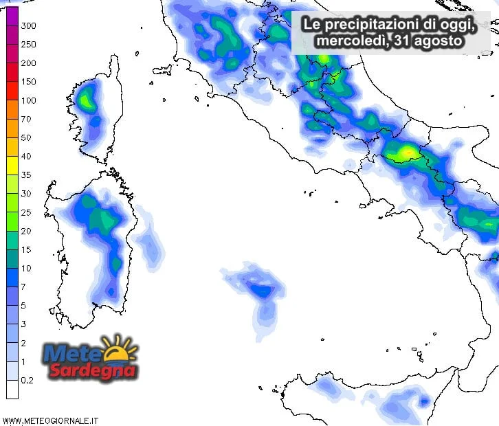 Piogge 8 - Aggiornamento previsione meteo sui temporali di oggi