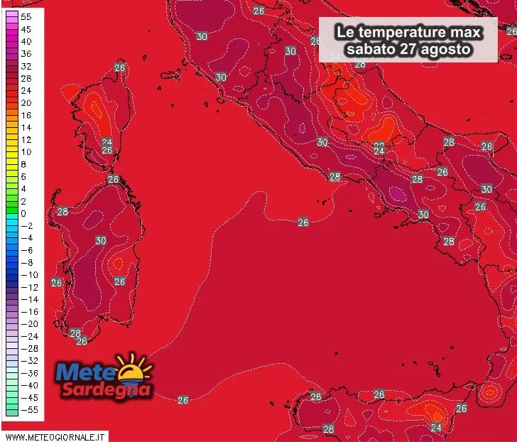 Temperature max - Si profila un ultimo, caldo weekend d'agosto