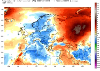 anomalie termiche 350x250 - Dopo i fugaci temporali, attesi in parte dell'Isola anche giovedì, nuova fase di caldo estivo sulla Sardegna