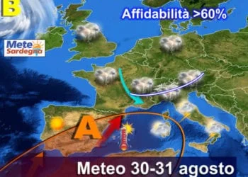 previsioni meteo sardegna 1 8 350x250 - Dopo i fugaci temporali, attesi in parte dell'Isola anche giovedì, nuova fase di caldo estivo sulla Sardegna