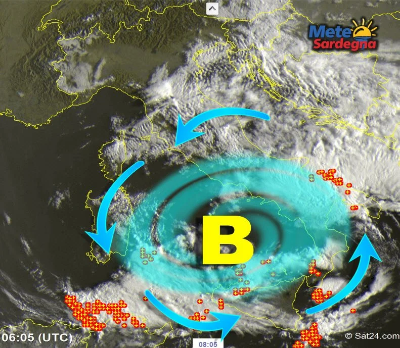 Meteosat - Ecco il Vortice di Bassa Pressione che porterà altri temporali