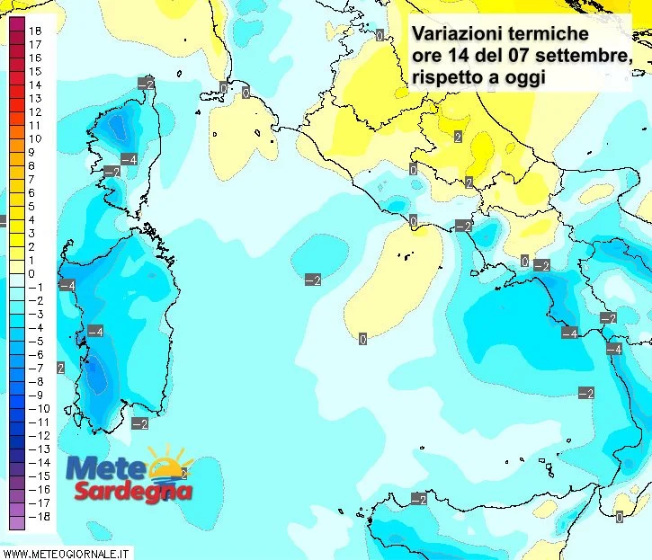 Variazioni temperature - Importante calo delle temperature tra oggi e domani