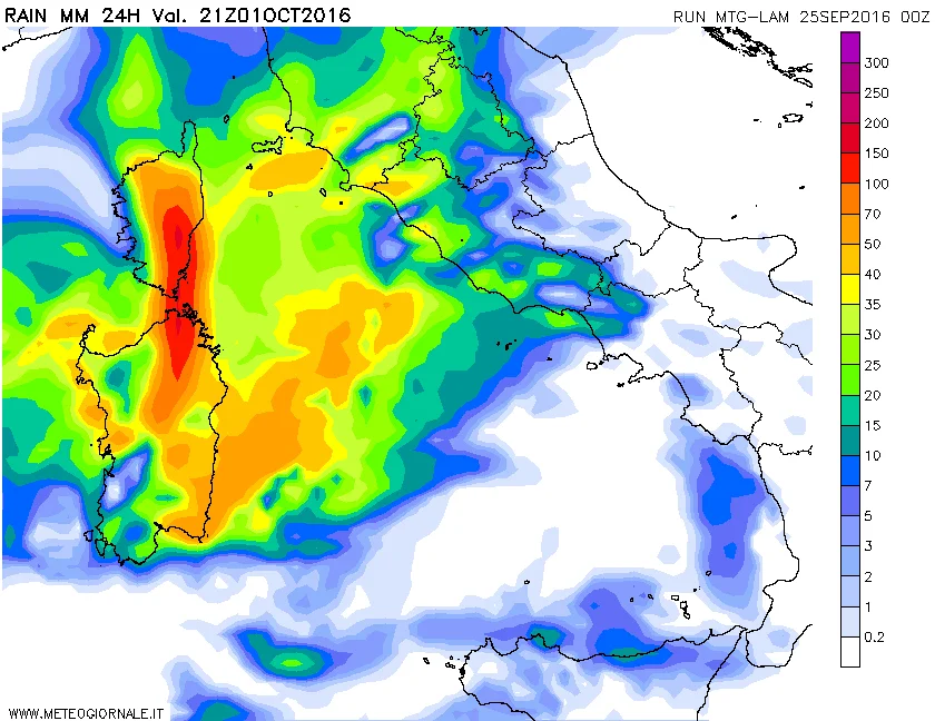 pcp24h 165 - Modelli matematici: ecco le stime delle piogge di forte intensità che sono attese. La dinamica di un evento meteo