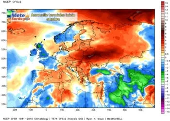 Anomalie termiche 350x250 - In settimana piogge sparse e prospettive di forte maltempo verso il weekend