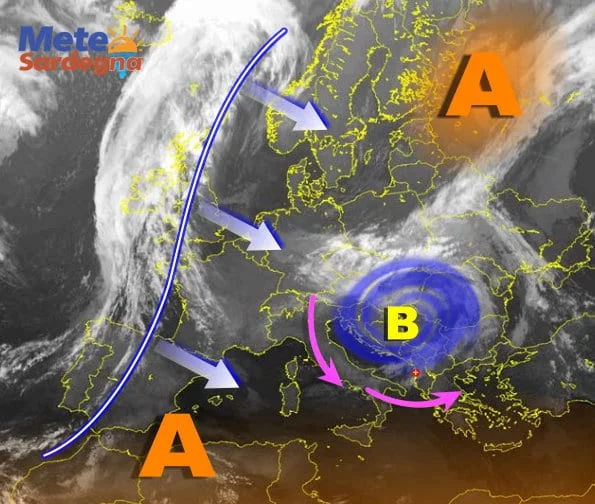 Meteosat 1 - Doppio attacco: freddo da est, perturbazione da ovest