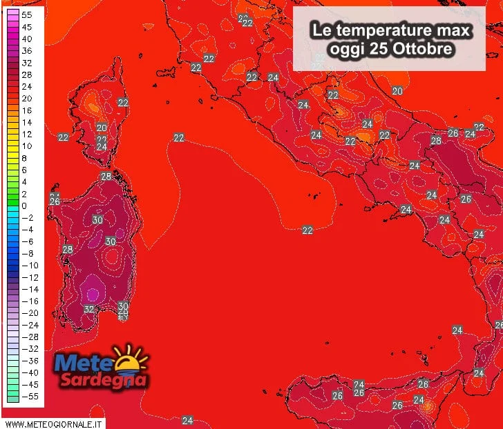 Temperature 2 - Top del caldo, rischio 35°C in alcune zone della Sardegna!