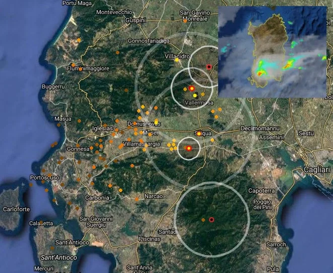 Temporali live - Forti temporali tra Sulcis Iglesiente e Medio Campidano