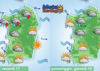 Meteo sardegna 1 350x250 - Mercoledì piogge su est Sardegna, poi variabile. Peggiora forte sabato