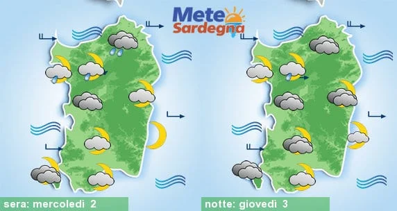 Meteosardegna - Cenni di cambiamento meteo da ovest: piovaschi stasera e giovedì notte