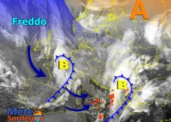 Meteosat 350x250 - Mercoledì piogge su est Sardegna, poi variabile. Peggiora forte sabato