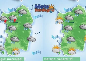 Previosioni meteo 350x250 - Mercoledì piogge su est Sardegna, poi variabile. Peggiora forte sabato