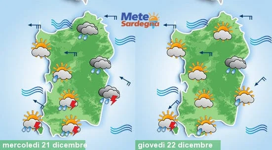 Meteo sardegna 6 - Ancora piogge, specie su Sardegna orientale. Migliora da venerdì, Natale col sole