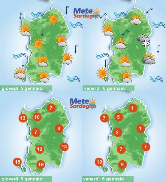 Meteo Sardegna 1 - In arrivo il grande freddo dell'Epifania. Fiocchi di neve su est Sardegna