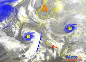 Meteosat 350x250 - Scirocco porterà altre piogge su Sardegna orientale. Mite a ovest