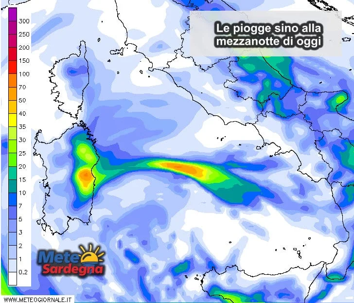 Piogge 2 - Attese forti piogge su Sardegna orientale