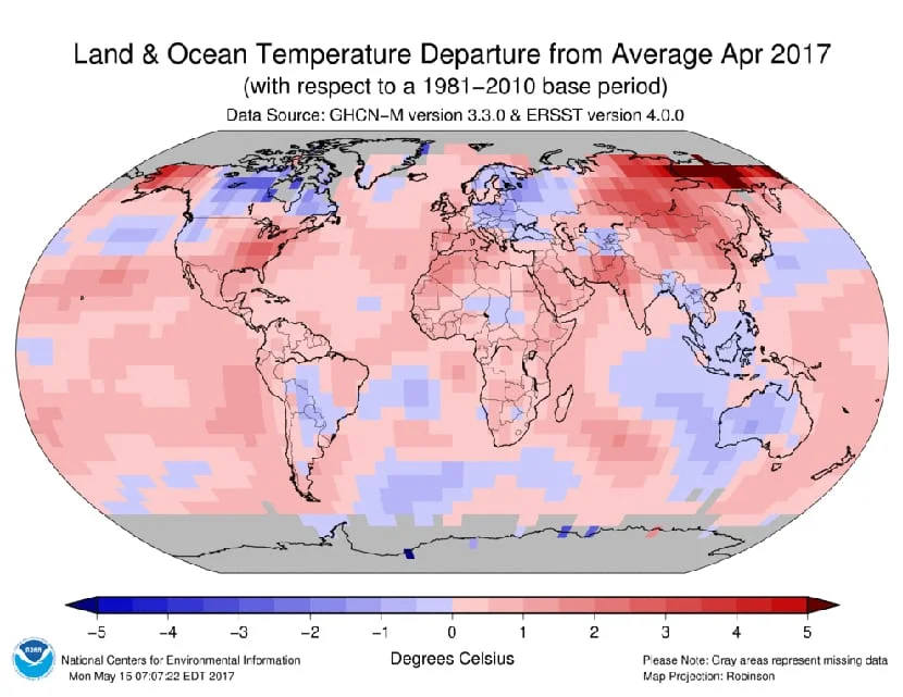 anomalie termiche - Aprile 2017, a livello mondiale, è stato il più caldo di sempre