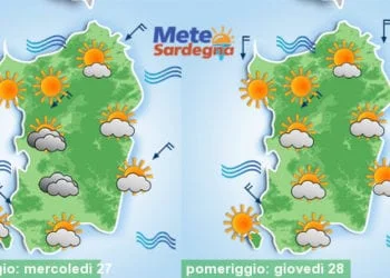 Meteo sardegna 1 350x250 - Domenica e inizio settimana tra nubi e sole. Temperature su