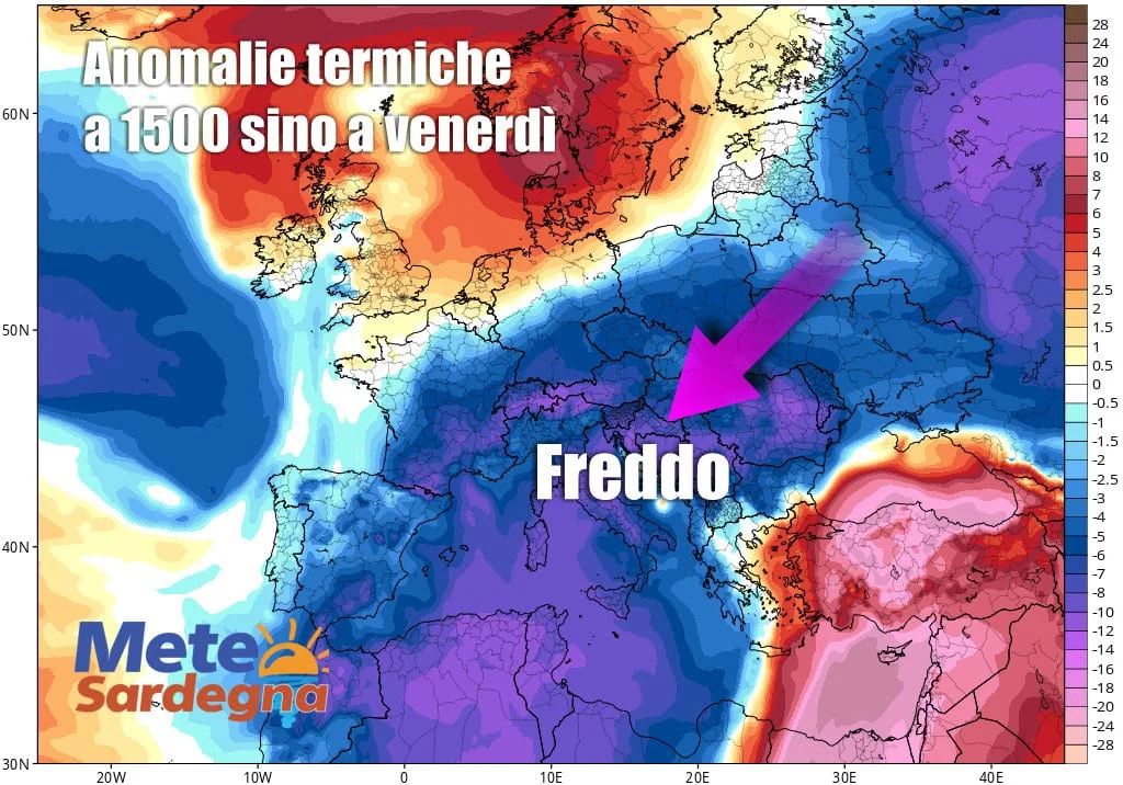 Anomalie termiche - Meteo settimana: torna l'inverno, anche neve in collina