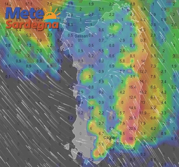 Meteo Sardegna 4 - Piogge battenti e nubifragi su Sardegna orientale e meridionale