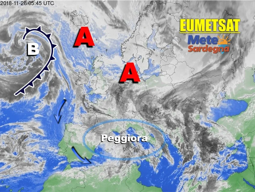 Meteosat Sardegna 1 - Severo peggioramento meteo alle porte