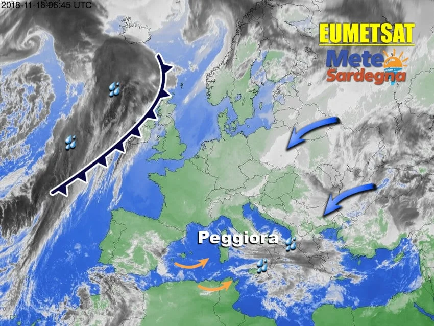 Meterosat sardegna - Le condizioni meteo iniziano a peggiorare