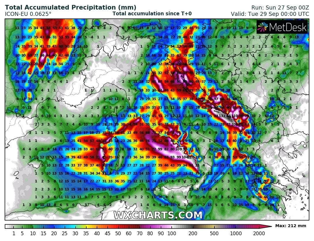 accumuli complessivi pioggia secondo modello matematico icon - Aggiornamento, perturbazioni a catena in Sardegna. Meteo avverso. Grandine e vento