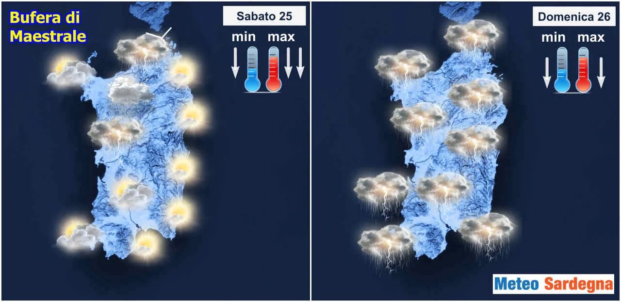 evoluzione meteo per sabato e domenica sardegna - Sardegna nella bufera di vento. Nuova raffica di temporali. Grandine